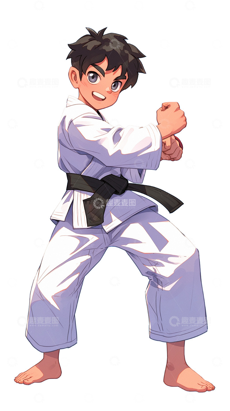 高清大图下载【趣麦麦图】卡通人物跆拳道练习