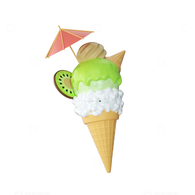 源文件下载【趣麦麦图】3d冰淇淋雪糕奇异果绿色猕猴桃
