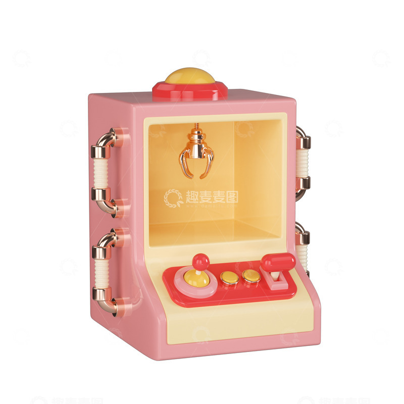 源文件下载【趣麦麦图】3d立体粉色娃娃机促销电商活动