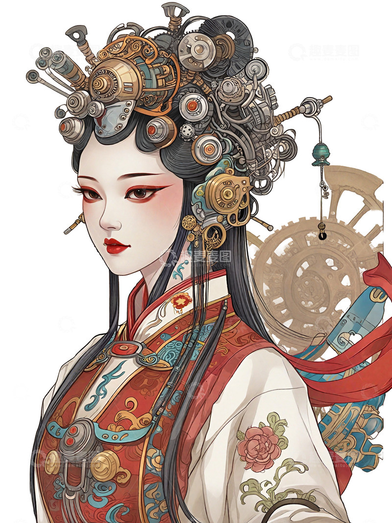高清大图下载【趣麦麦图】中国风 中国美女  3D 京剧 机械美女