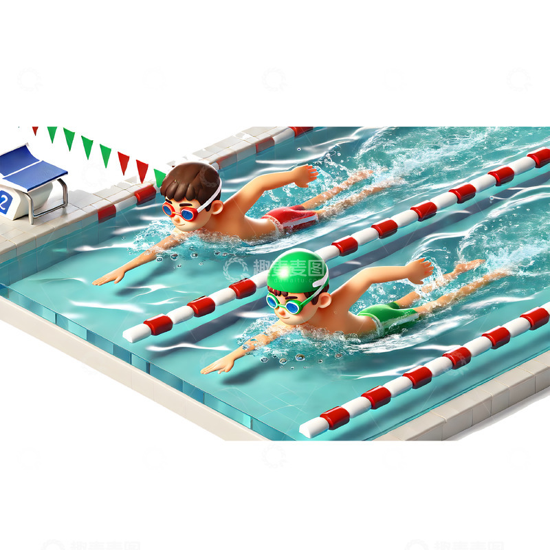 游泳比赛培训3D卡通人物素材