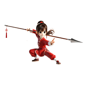 练武术的3D卡通女孩素材