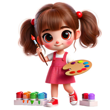 儿童美术绘画3D卡通人物素材