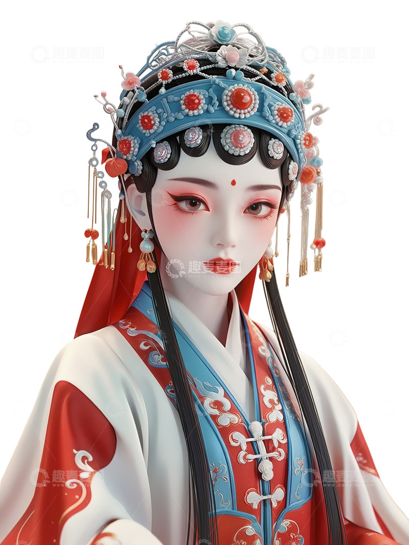 高清大图下载【趣麦麦图】中国风 3D 京剧 红色 中国美人
