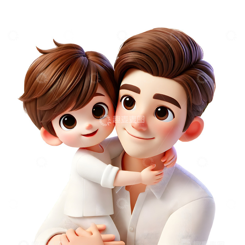高清大图下载【趣麦麦图】抱着宝宝的年轻父亲3D卡通人物