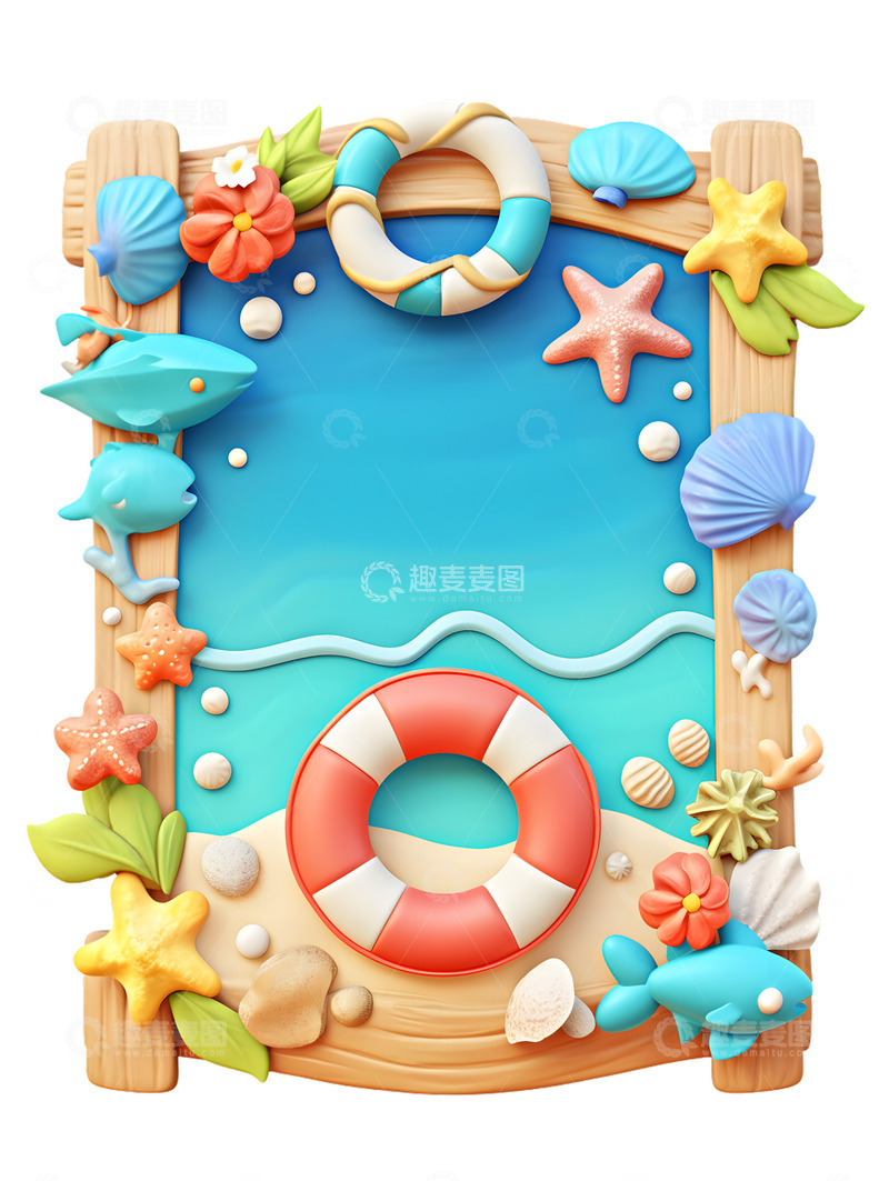 高清大图下载【趣麦麦图】海洋沙滩风格边框展板木板3