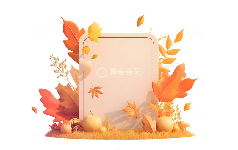 高清大图下载【趣麦麦图】-秋季植物边框展板落叶