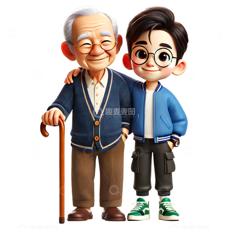 高清大图下载【趣麦麦图】敬老父亲节3D卡通人物素材