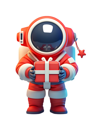 卡通拿着礼物的宇航员