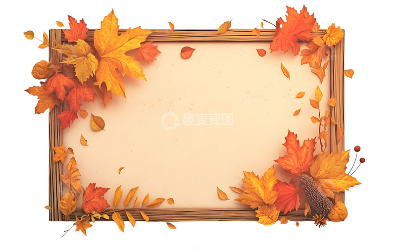 高清大图下载【趣麦麦图】-秋季植物边框展板落叶红色2