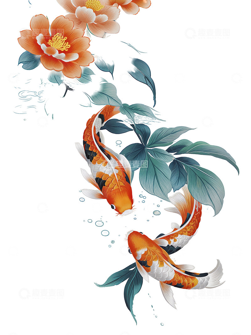 高清大图下载【趣麦麦图】中国风 鲤鱼 牡丹