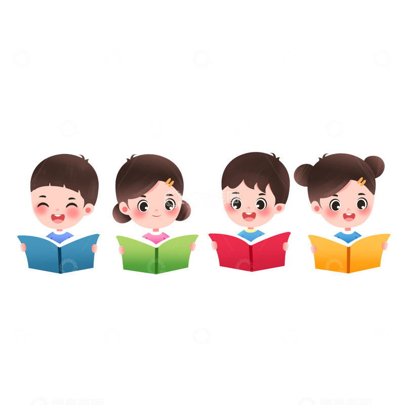 一起看书的孩子们元素