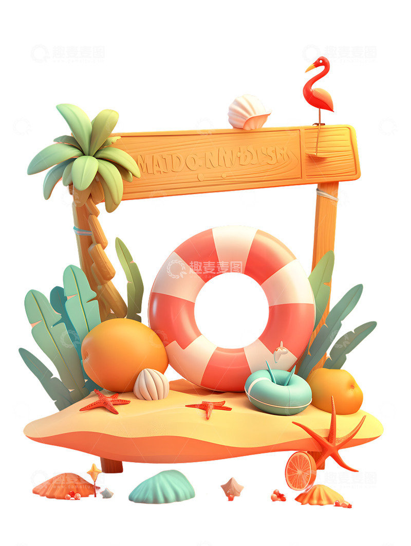 高清大图下载【趣麦麦图】海洋风格边框展板游泳圈