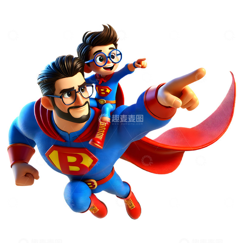 高清大图下载【趣麦麦图】超人爸爸父亲节3D卡通人物素材