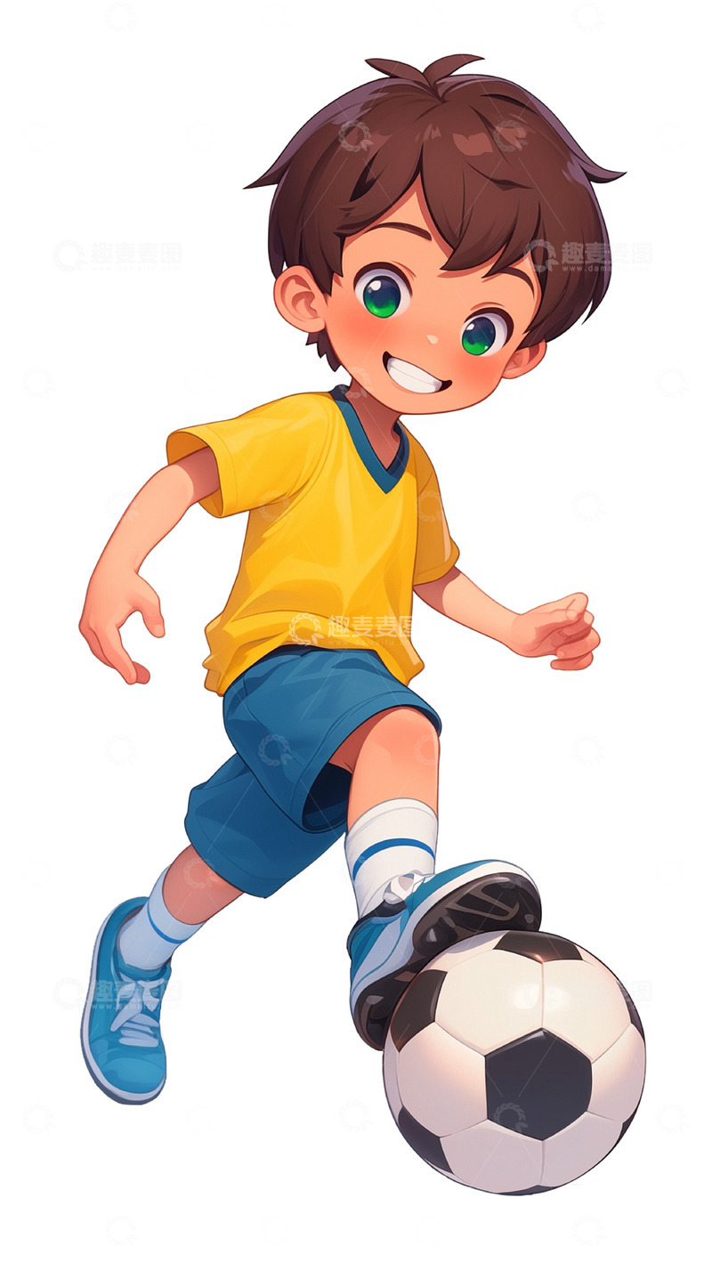 高清大图下载【趣麦麦图】卡通人物男孩踢足球