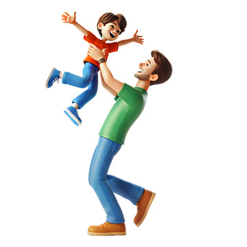 爸爸高举儿子玩耍场景3D人物素材