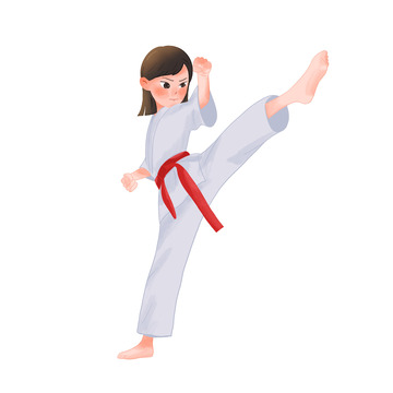 跆拳道人物女孩锻炼比赛手绘