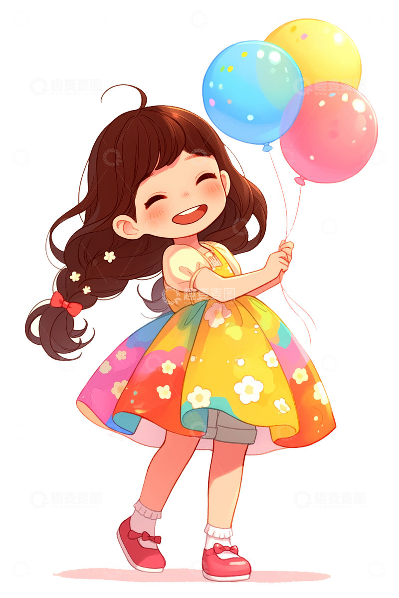 高清大图下载【趣麦麦图】女孩气球开心