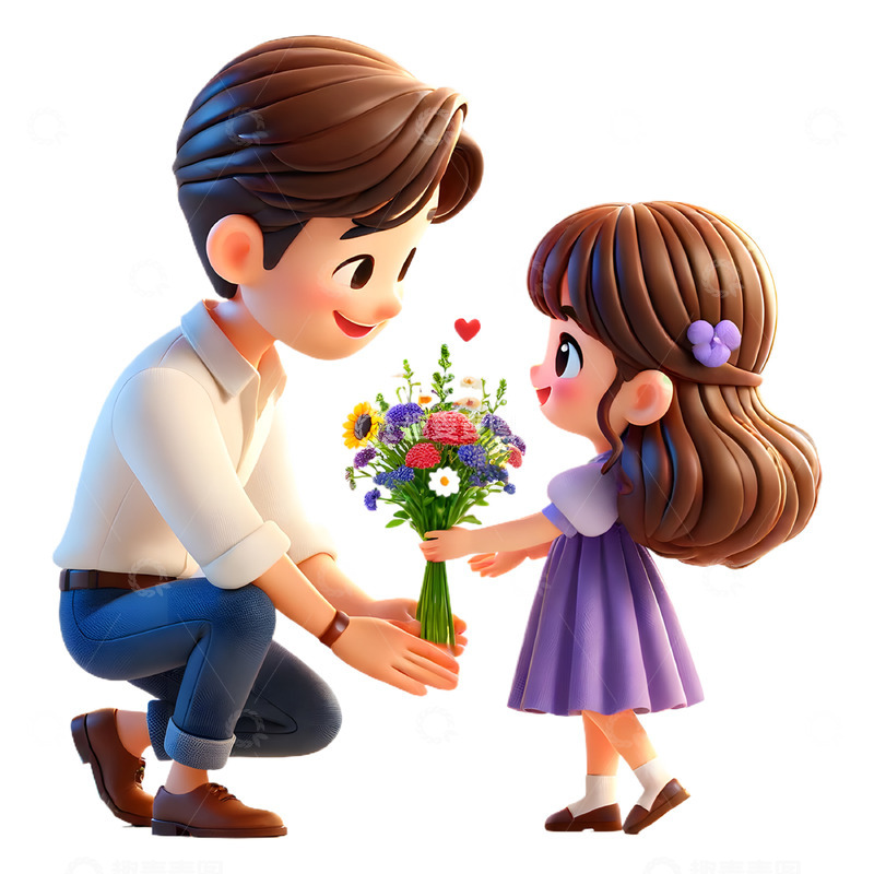高清大图下载【趣麦麦图】父亲节送花场景卡通3D人物素材