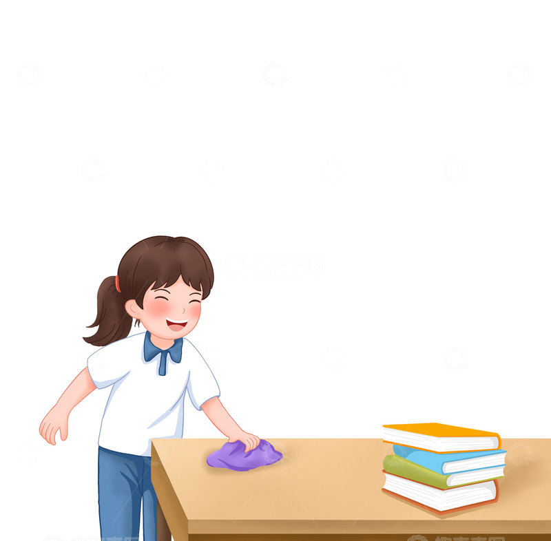 源文件下载【趣麦麦图】学生打扫卫生擦桌子手绘人物