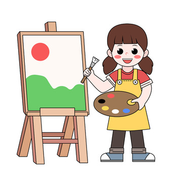 矢量画画的小女孩插画