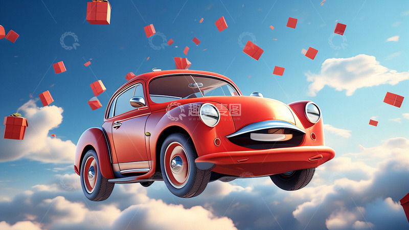 高清大图下载【趣麦麦图】红色汽车礼物背景
