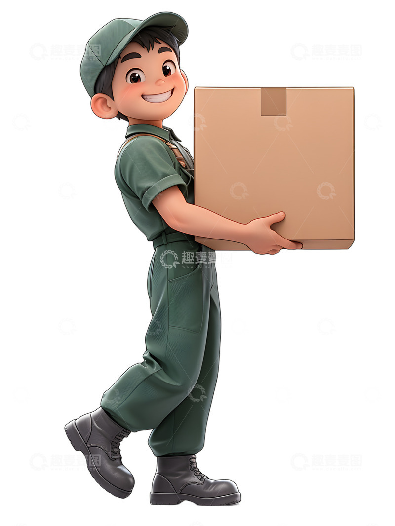 高清大图下载【趣麦麦图】快递物流送货外卖员手绘3D工人