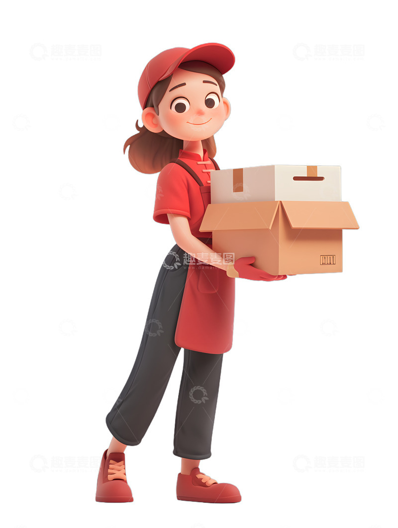 高清大图下载【趣麦麦图】快递物流配送快递员送货电瓶车女生