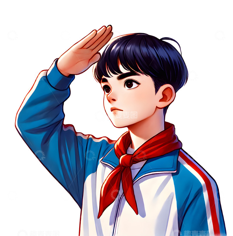 高清大图下载【趣麦麦图】少先队员行队礼卡通插画人物