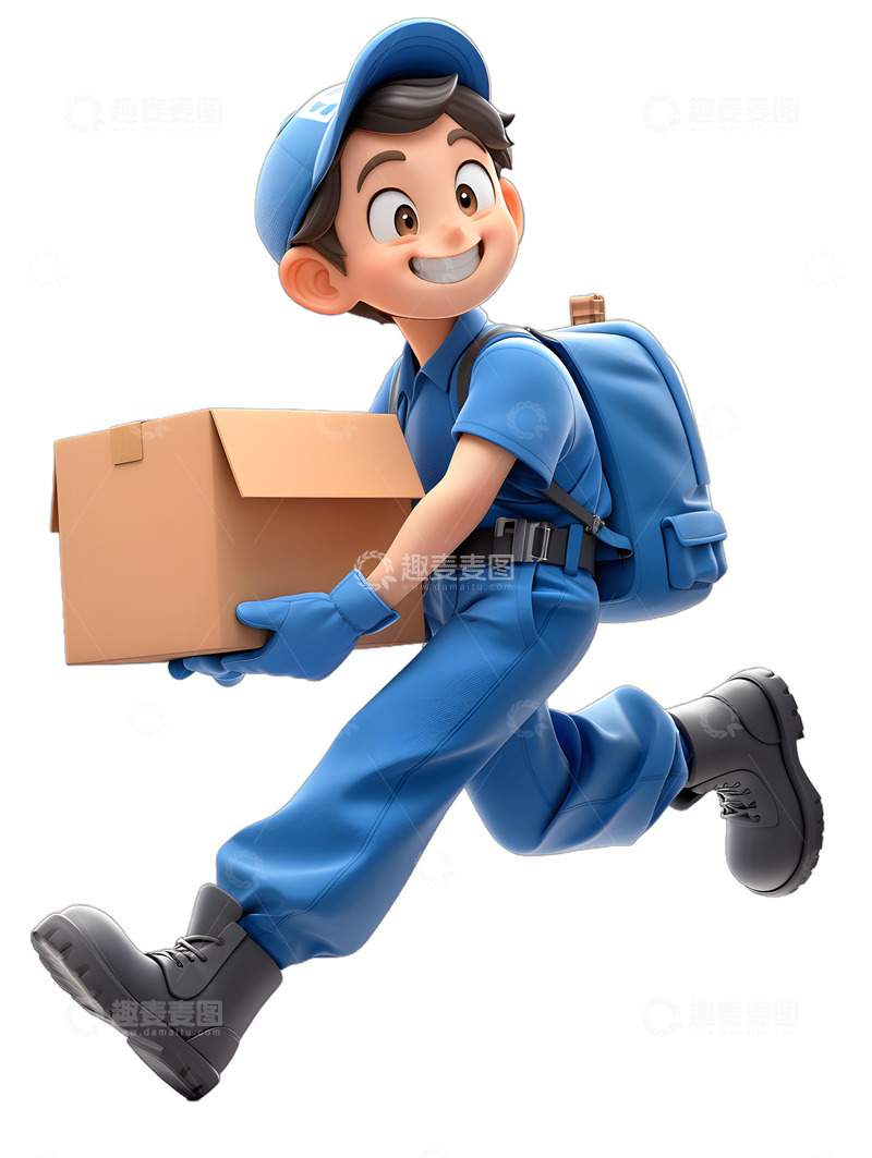 高清大图下载【趣麦麦图】快递物流配送送货外卖员手绘3D工人