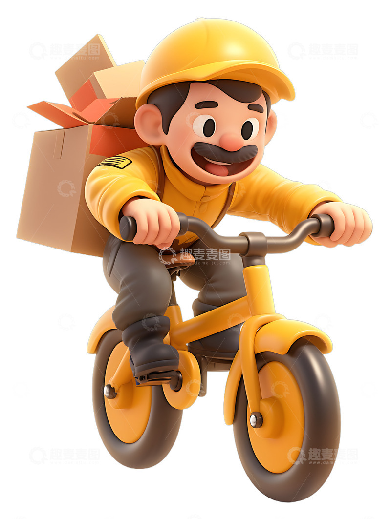 高清大图下载【趣麦麦图】快递物流配送快递员送货自行车大叔