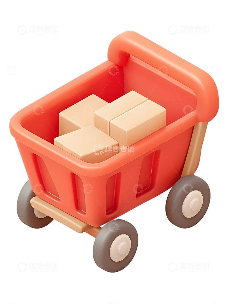 高清大图下载【趣麦麦图】购物车购物货物拖车红色