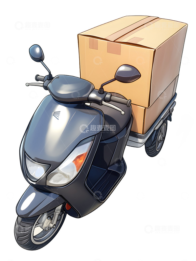 高清大图下载【趣麦麦图】快递物流送货摩托车