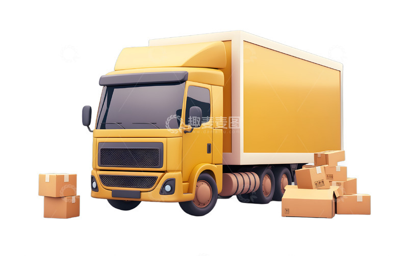 高清大图下载【趣麦麦图】快递物流送货大货车卡通黄色3