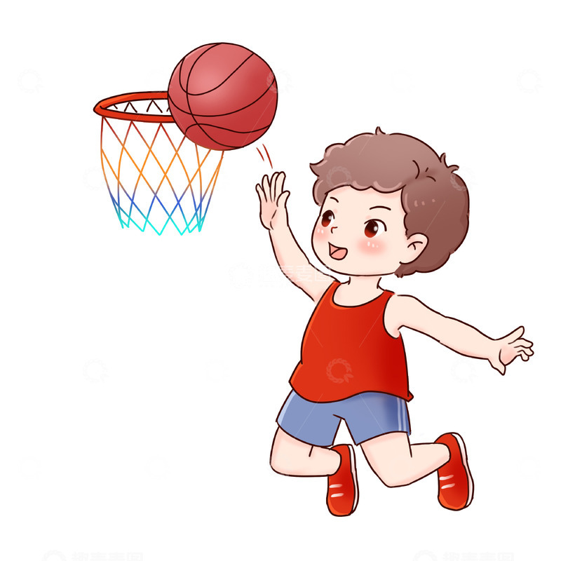 源文件下载【趣麦麦图】暑期培训班-投篮球人物场景