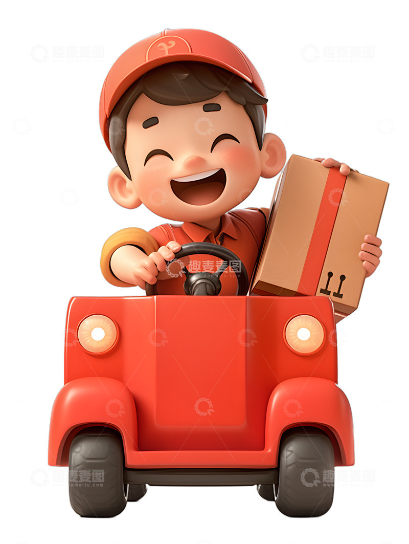 高清大图下载【趣麦麦图】快递物流配送快递员送货开车2