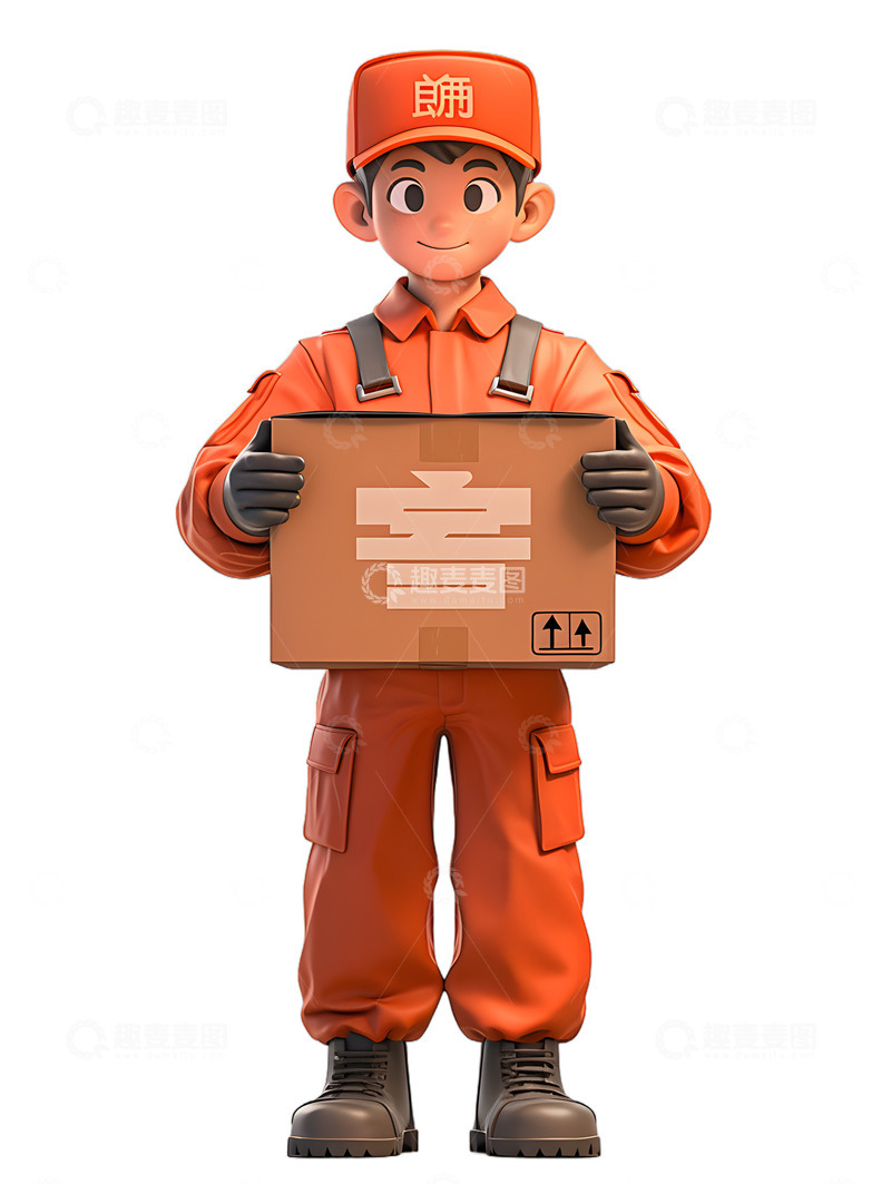 高清大图下载【趣麦麦图】快递物流送货外卖员手绘3D工人2