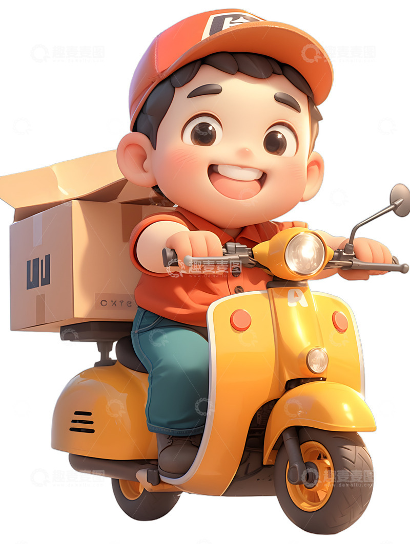 高清大图下载【趣麦麦图】快递物流配送快递员送货电瓶车2