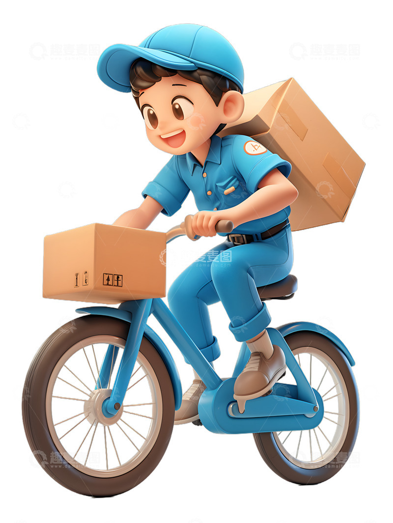 高清大图下载【趣麦麦图】快递物流配送快递员送货自行车