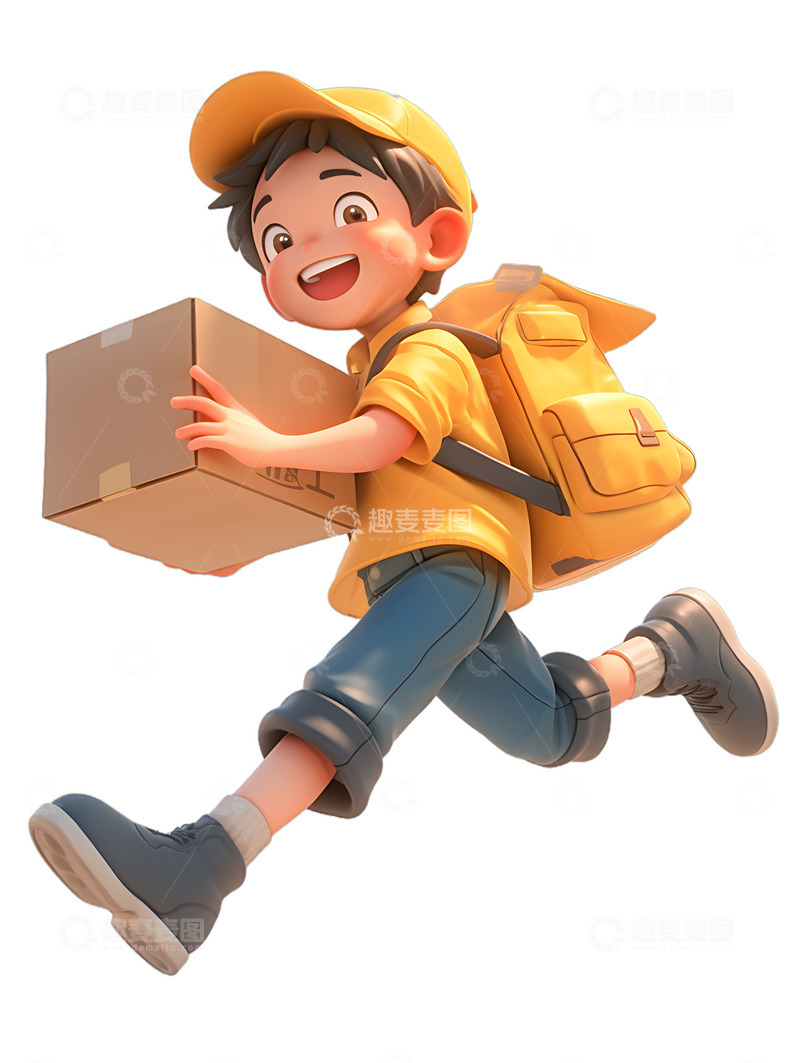 高清大图下载【趣麦麦图】快递物流配送送货外卖员手绘邮递员3D