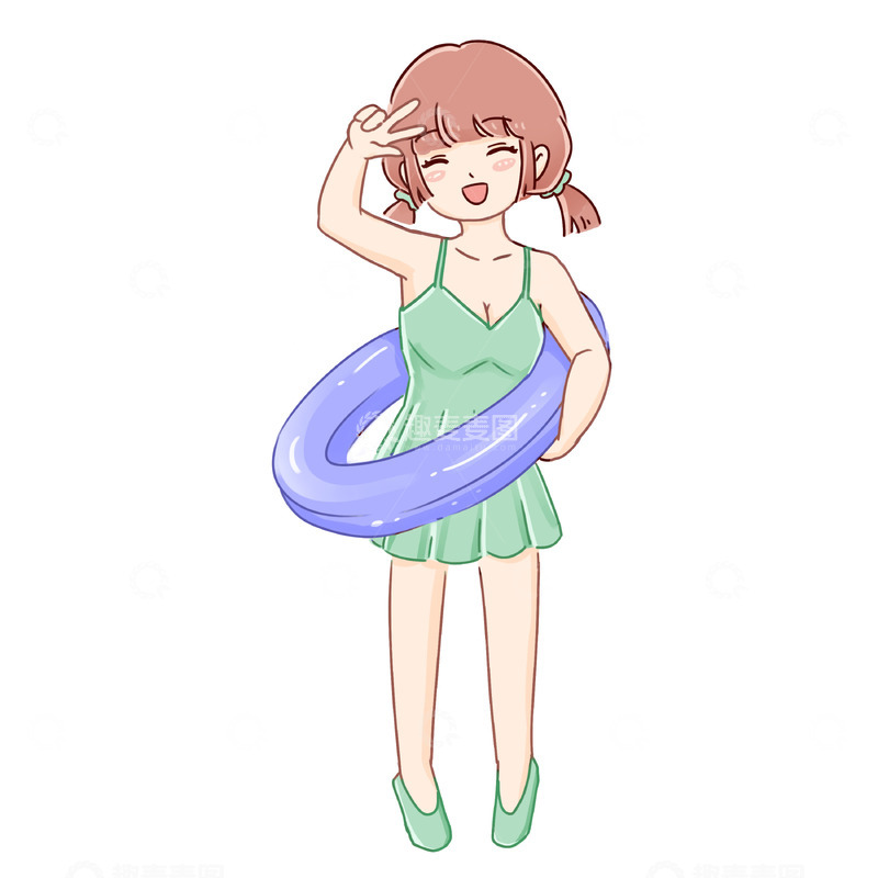 源文件下载【趣麦麦图】暑期培训班-游泳人物拿游泳圈场景