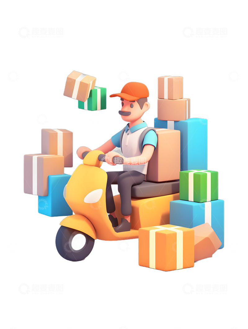 高清大图下载【趣麦麦图】快递物流配送快递员送货电瓶车