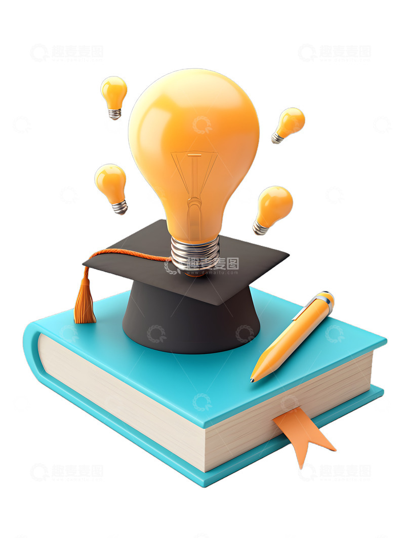 暑假补习作业笔记本作业本学士帽灯泡