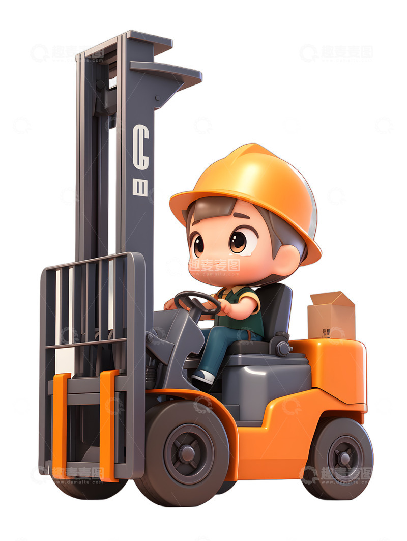 高清大图下载【趣麦麦图】快递物流配送快递员送货开车叉车
