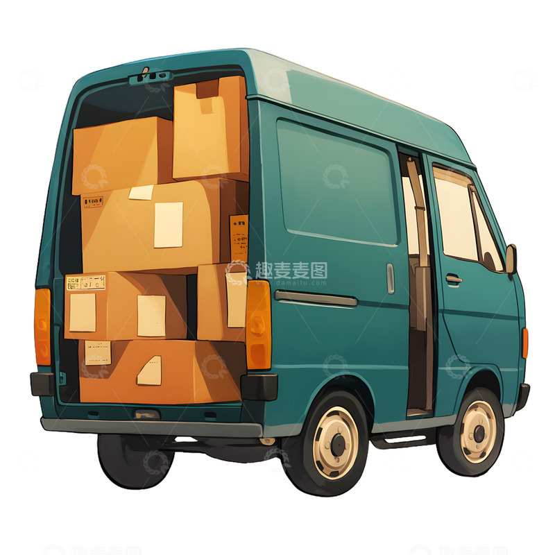 高清大图下载【趣麦麦图】快递物流送货货车面包车