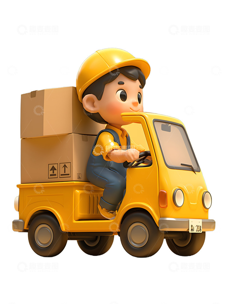 高清大图下载【趣麦麦图】快递物流配送快递员送货外卖员小车