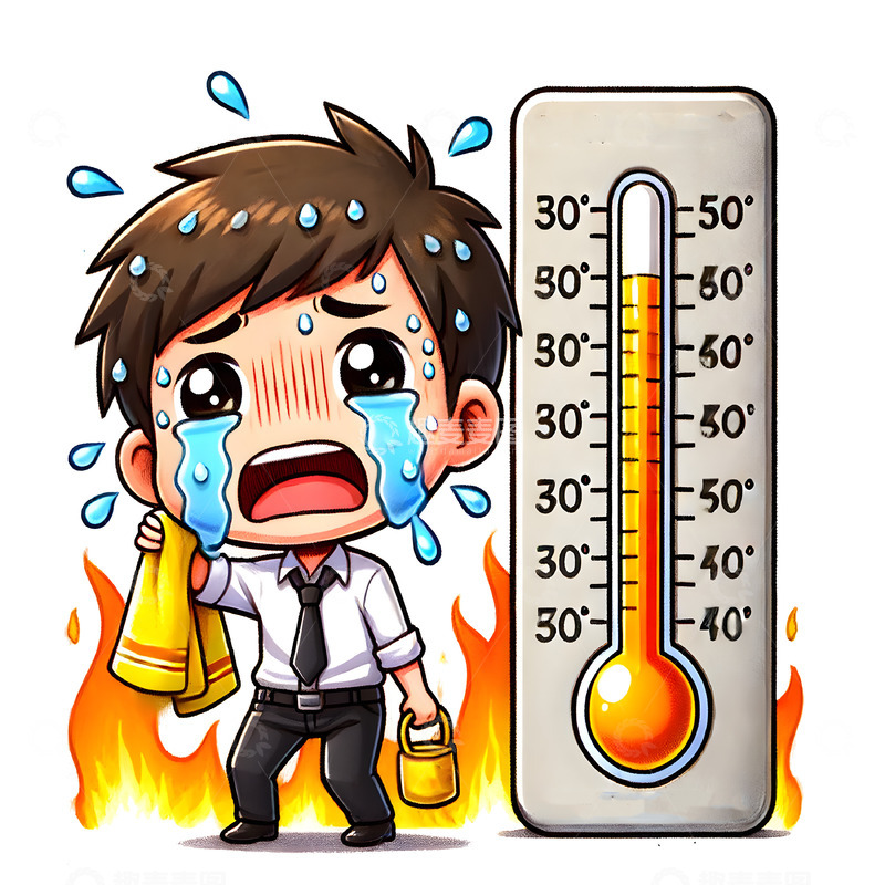 高清大图下载【趣麦麦图】高温炎热天气卡通人物素材