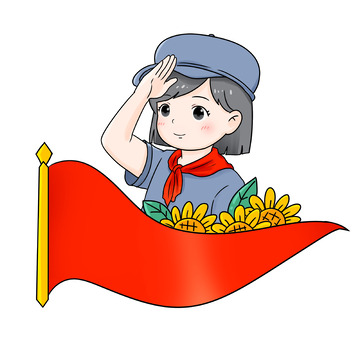 建党节人物元素学生少先队员向日葵红旗
