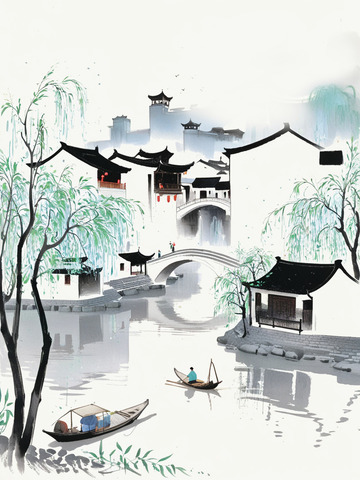 国风插画江南风景背景