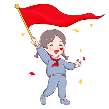 建党节人物元素学生少先队员飘动红旗
